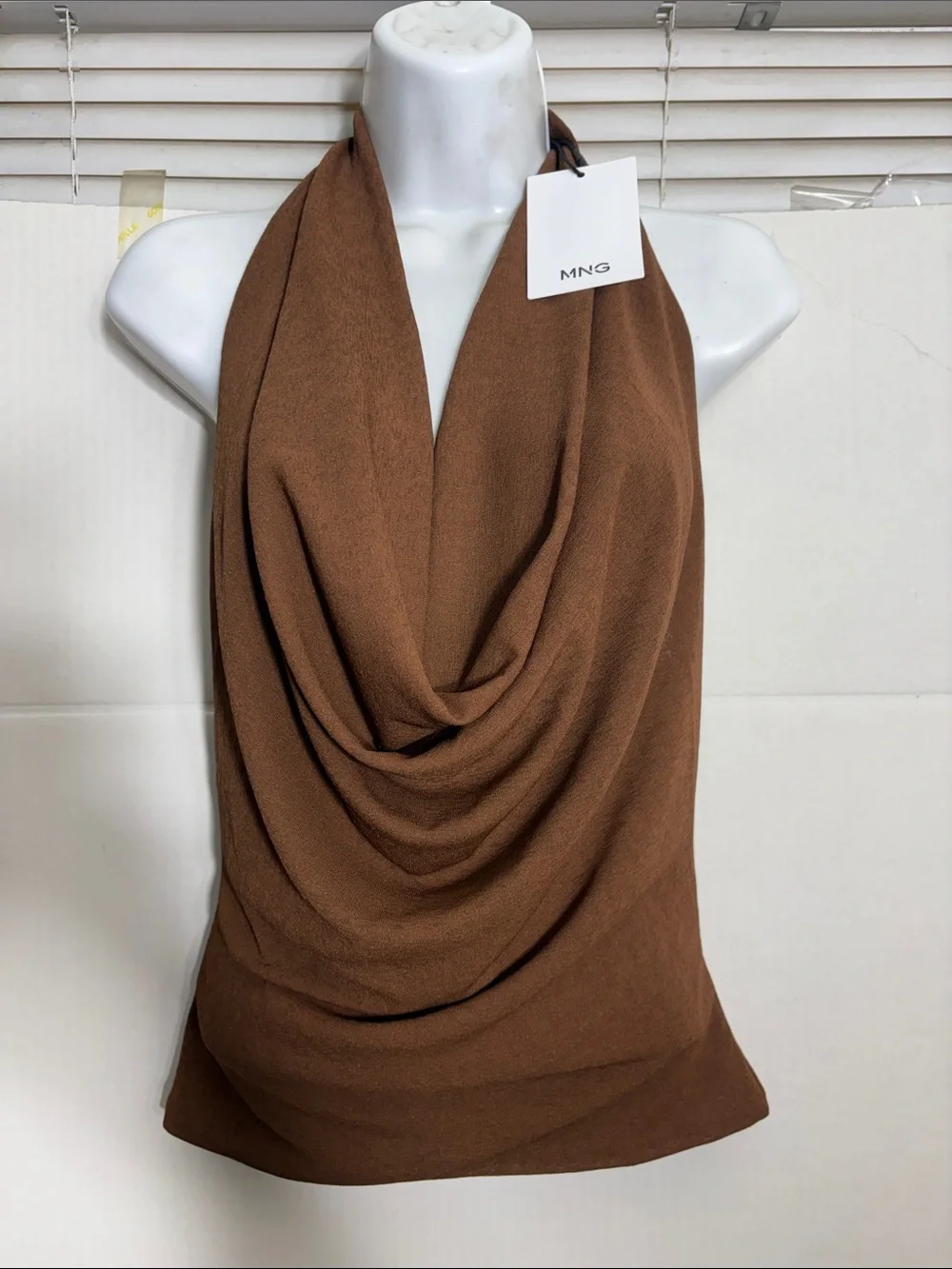 Mango Brown Draped Cowl Neck Scarf Top DRAPED HALTER TOP 7159